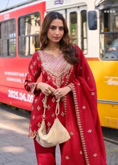 Home Sayuri Designer "MUMTAZ" - Heavy Embroidered Simar Silk Palazzo Suit with Hand Mirror Work