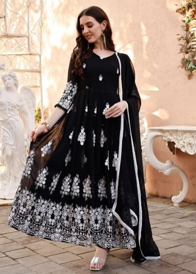 "Blackberry" - Elegant Embroidered Georgette Anarkali Gown