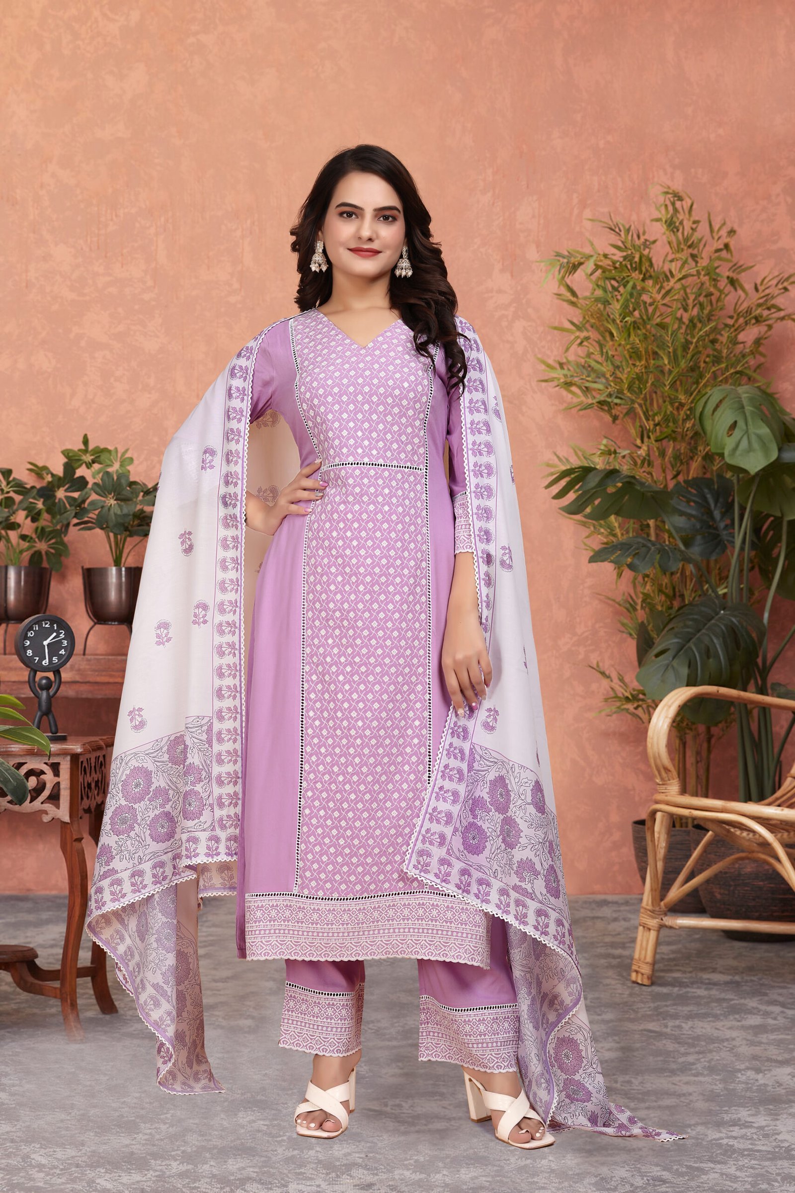 117_PINK-3-scaled-1.jpg Pink Eva Elegant Viscose Rayon Kurti Set with Shiffli Lace and Digital Print Dupatta (Copy) - Image 5