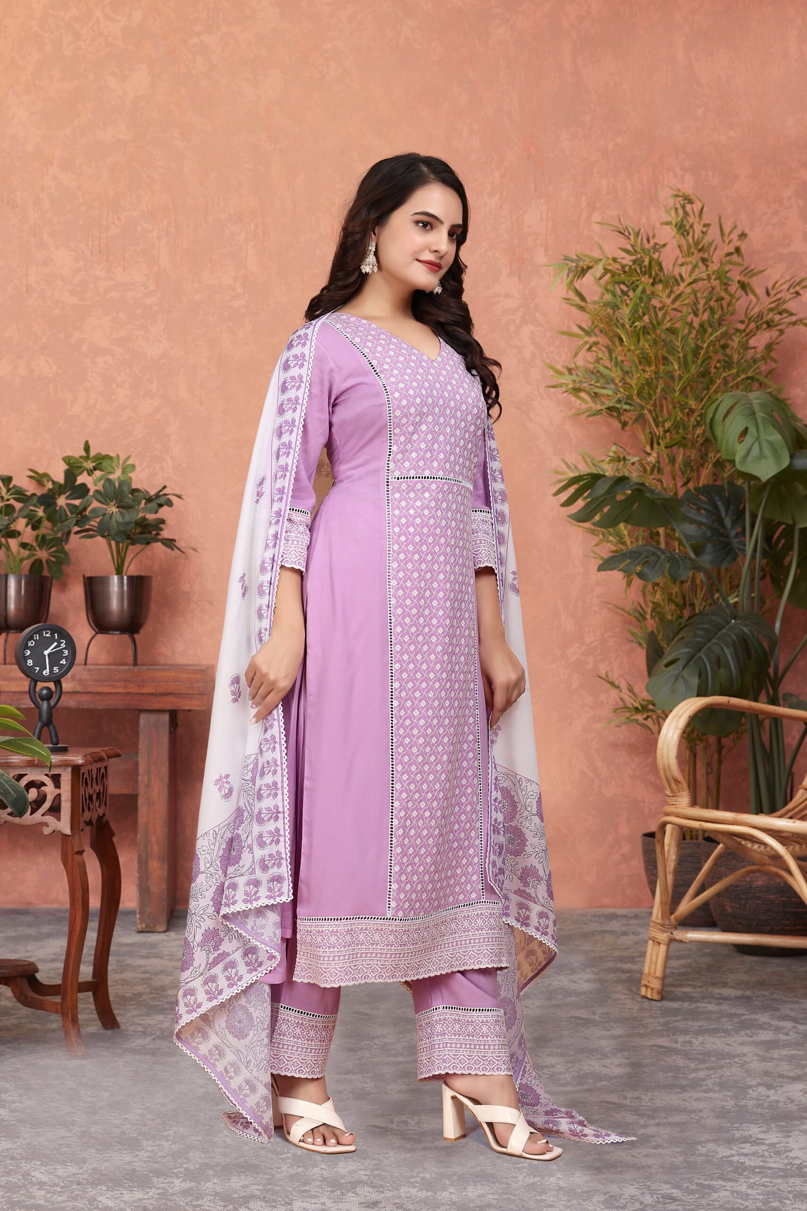 117_PINK-4-scaled-1.jpg Pink Eva Elegant Viscose Rayon Kurti Set with Shiffli Lace and Digital Print Dupatta (Copy) - Image 4