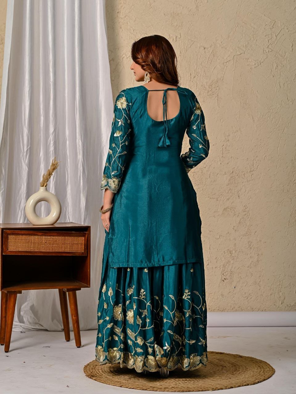 148fe656-9186-4b72-9a07-6f1d41f414ac.jpg Designer Heavy Chinnon Silk Party Wear Top & Lehenga Set with Dupatta – Sequins Embroidery Work - Image 5