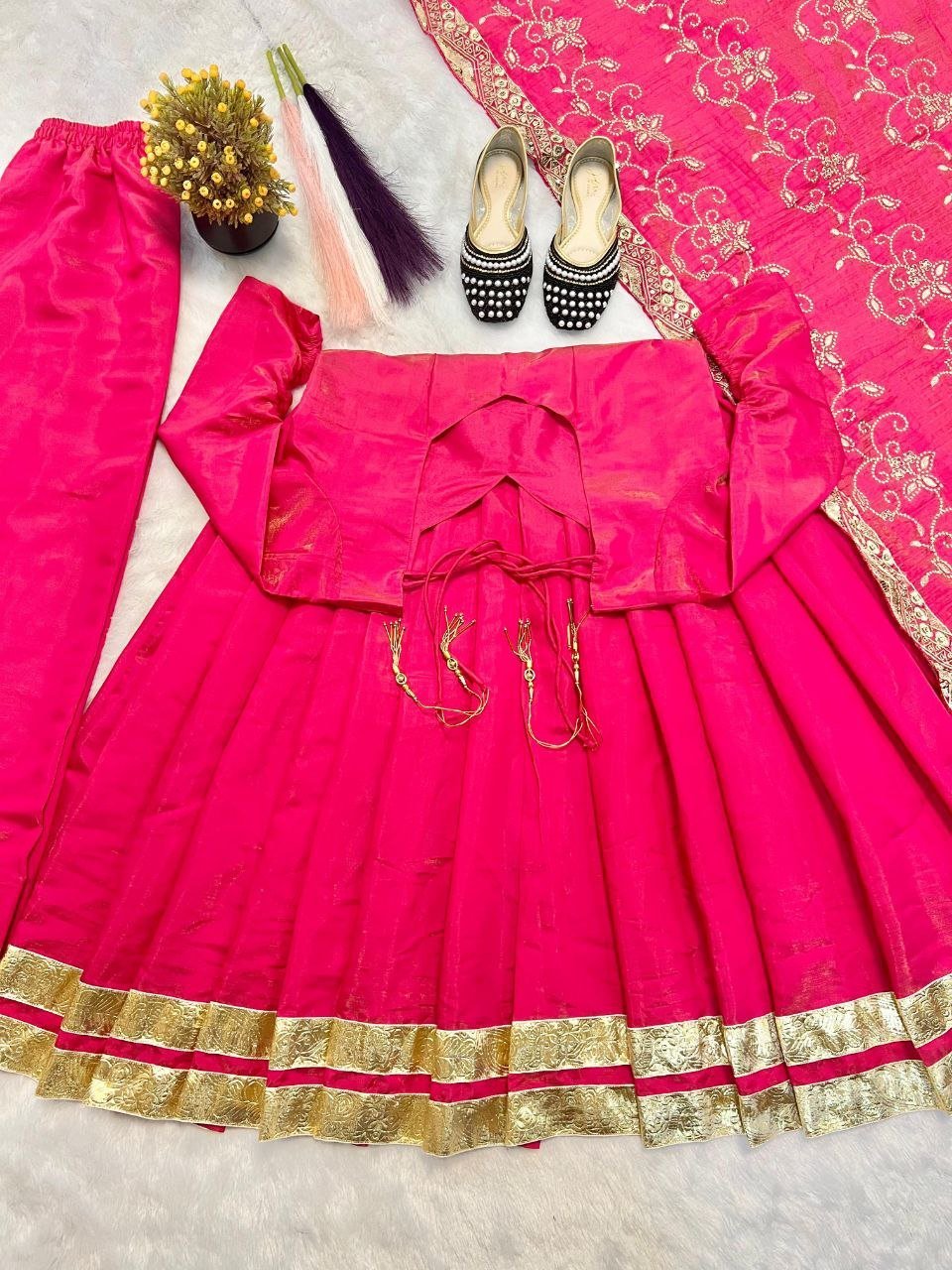 81f80f12-1f8f-4644-a8e6-b95a2cb3d12b.jpg Pink Premium Vichitra Blooming Designer Gown with Dupatta – Zari & Sequins Embroidery - Image 5