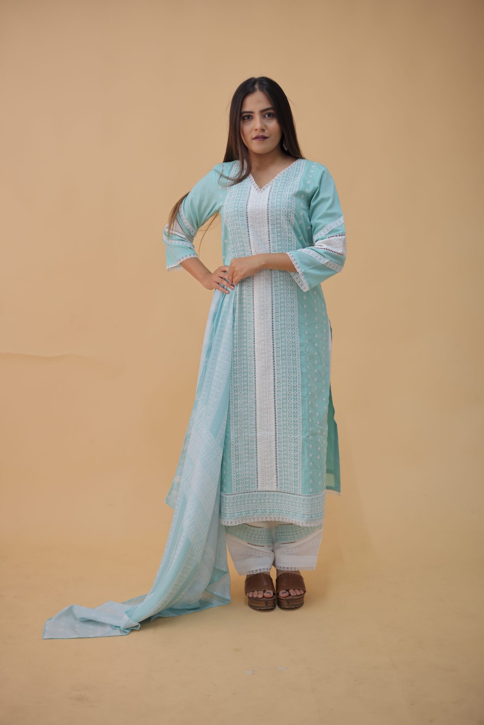 EV24-105_BLUE_WHITE-1-scaled-1.jpg Blue & White Exquisite Cotton Cambric & Maslin Digital Print Kurti Set - Image 5
