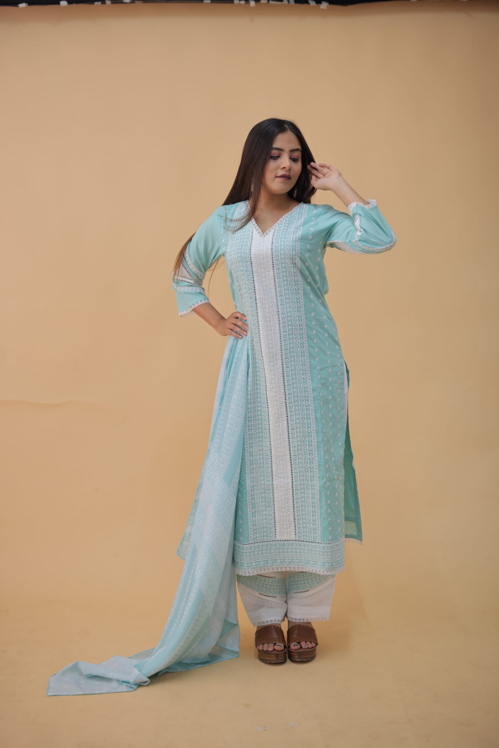 EV24-105_BLUE_WHITE-2-scaled-1.jpg Blue & White Exquisite Cotton Cambric & Maslin Digital Print Kurti Set