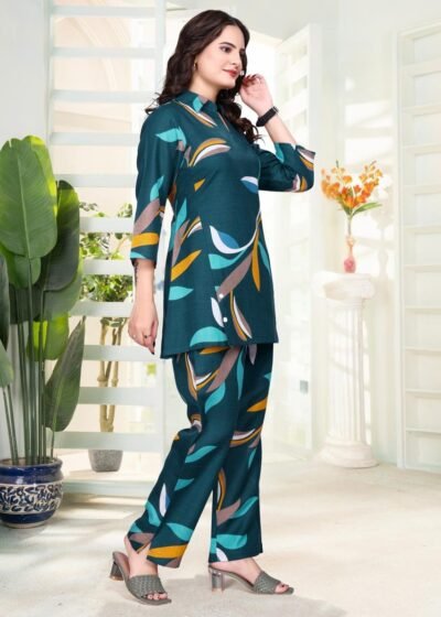 Bluish Green Premium Digital Printed Co-ord Set By Krazy Thread