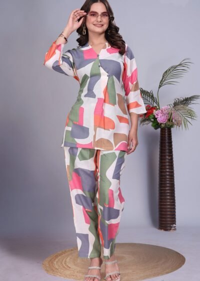 Grey Multi Premium Digital Printed Co-ord Set By Krazy Thread