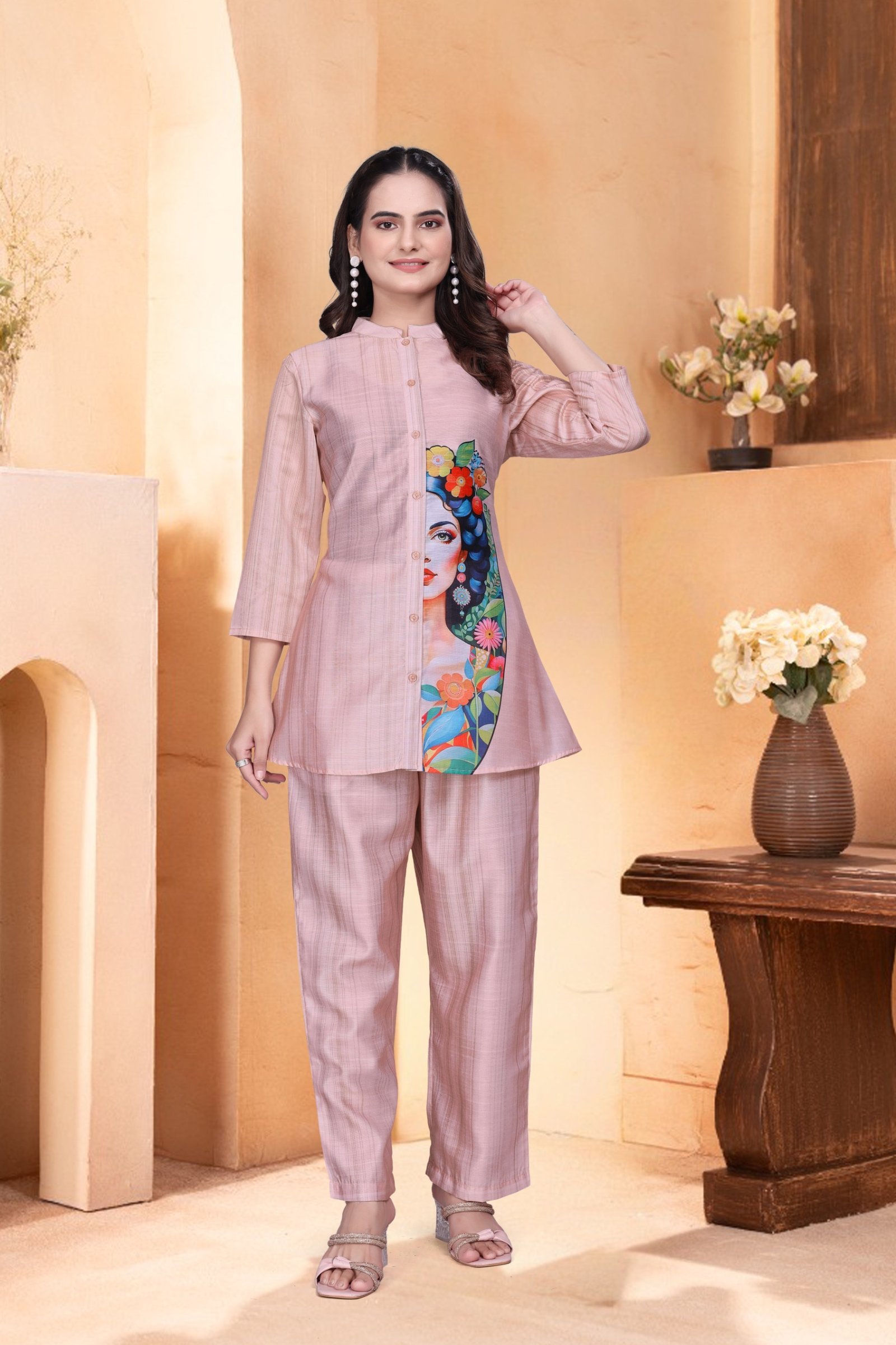 EV25_587.jpeg Pink Pearl Blue Premium Digital Printed Co-ord Set By Krazy Thread - Image 2