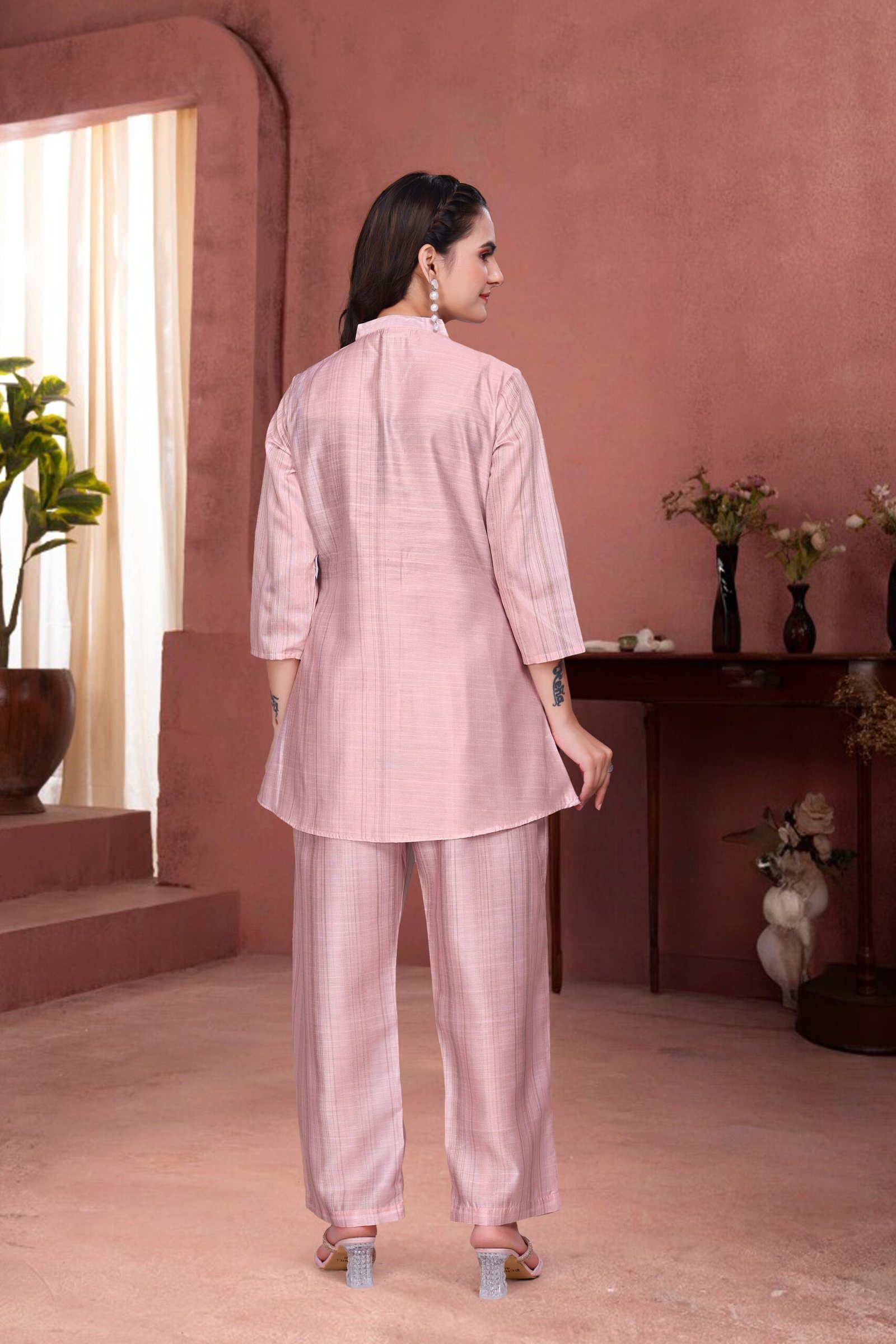 EV25_5872-scaled-1.jpg Pink Pearl Blue Premium Digital Printed Co-ord Set By Krazy Thread - Image 6