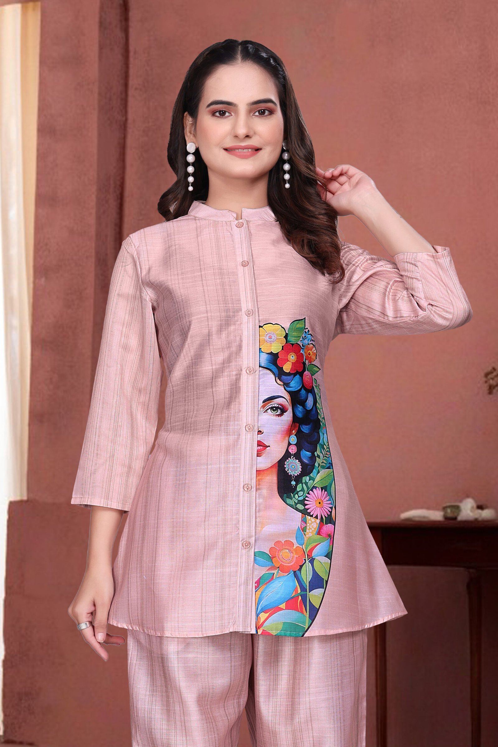 EV25_5873-scaled-1.jpg Pink Pearl Blue Premium Digital Printed Co-ord Set By Krazy Thread - Image 5