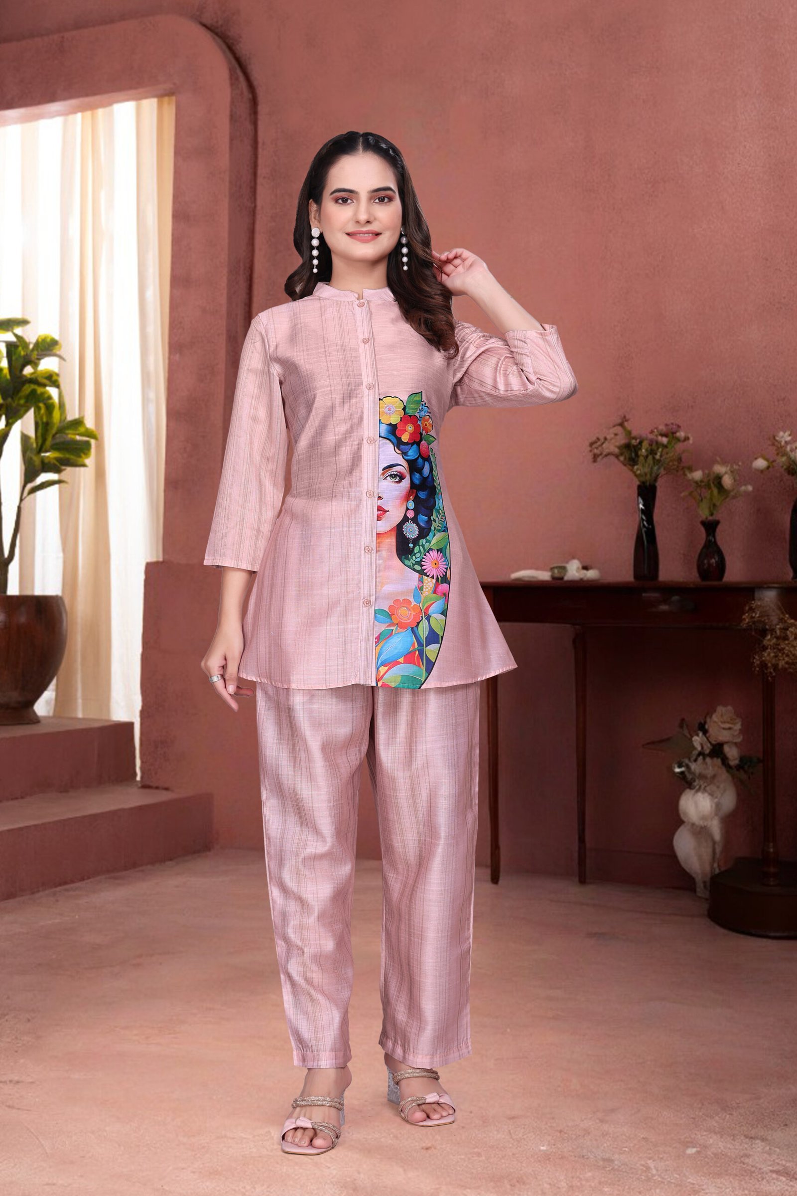 EV25_5874-scaled-1.jpg Pink Pearl Blue Premium Digital Printed Co-ord Set By Krazy Thread - Image 4