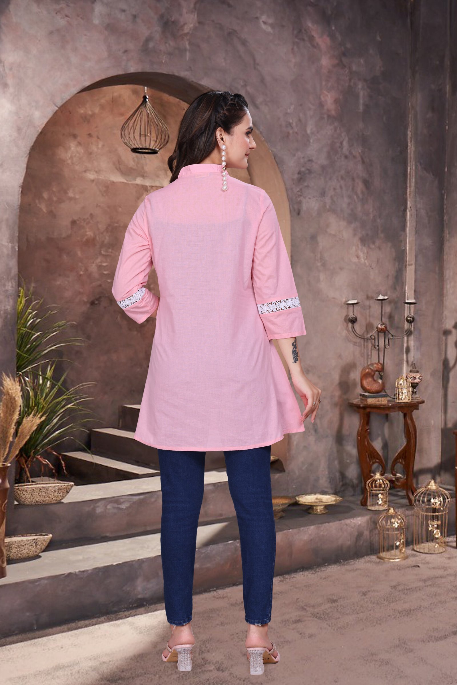 EV25_618_pink-4-1-scaled-1.jpg Pink Elegant Cotton Cambric Top with Shiffli Lace Work - Image 5