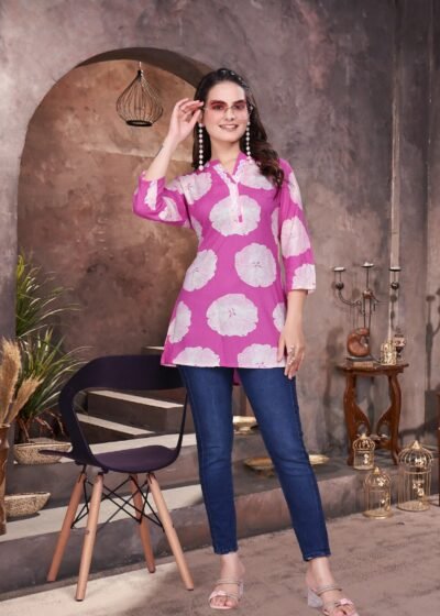 Pink Elegant Rayon Top with Schiffli Lace Detailing