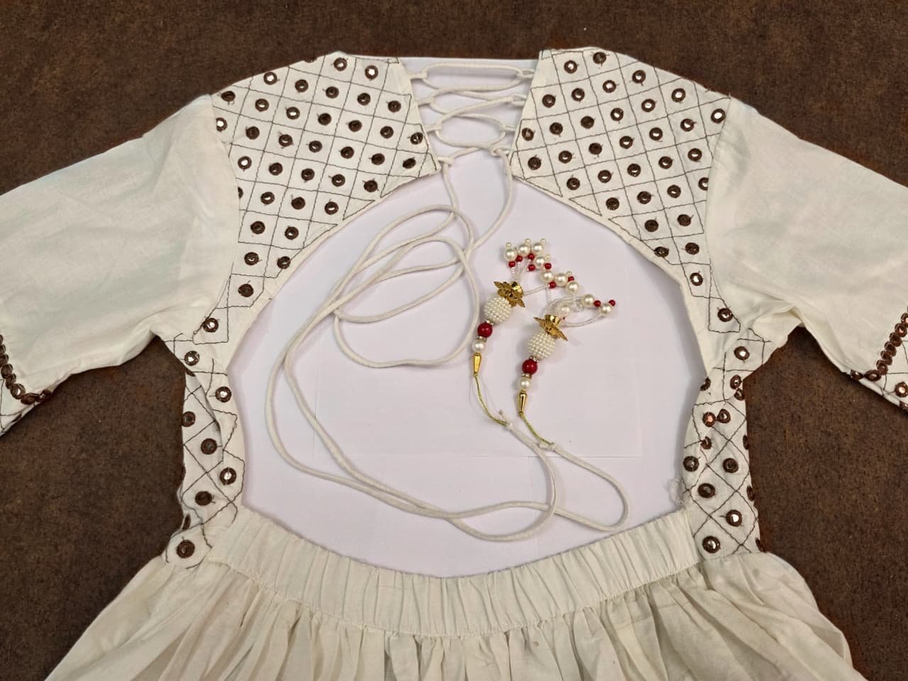 IMG-20250813-WA0070.jpg Warm White Festival Special Mirror Work Cotton Anarkali Suit Set - Image 7