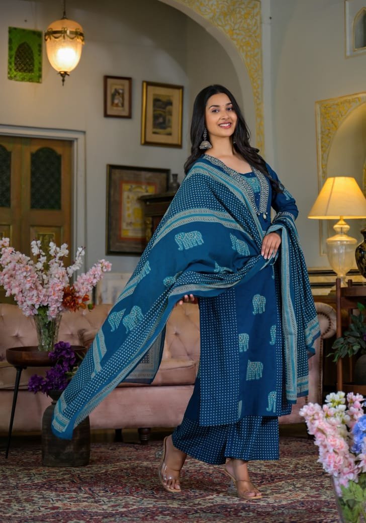 IMG-20250813-WA0142.jpg Elegant Heavy Cotton Kurti Pant Set with Sequence Work Dupatta - Image 10