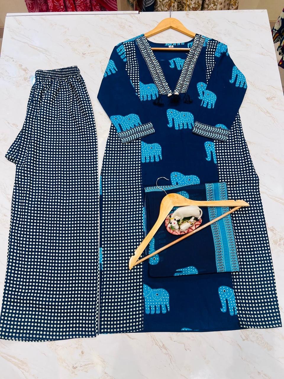 IMG-20250813-WA0144.jpg Elegant Heavy Cotton Kurti Pant Set with Sequence Work Dupatta - Image 4