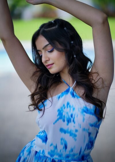 Midnight Waves Dress – Navy & White