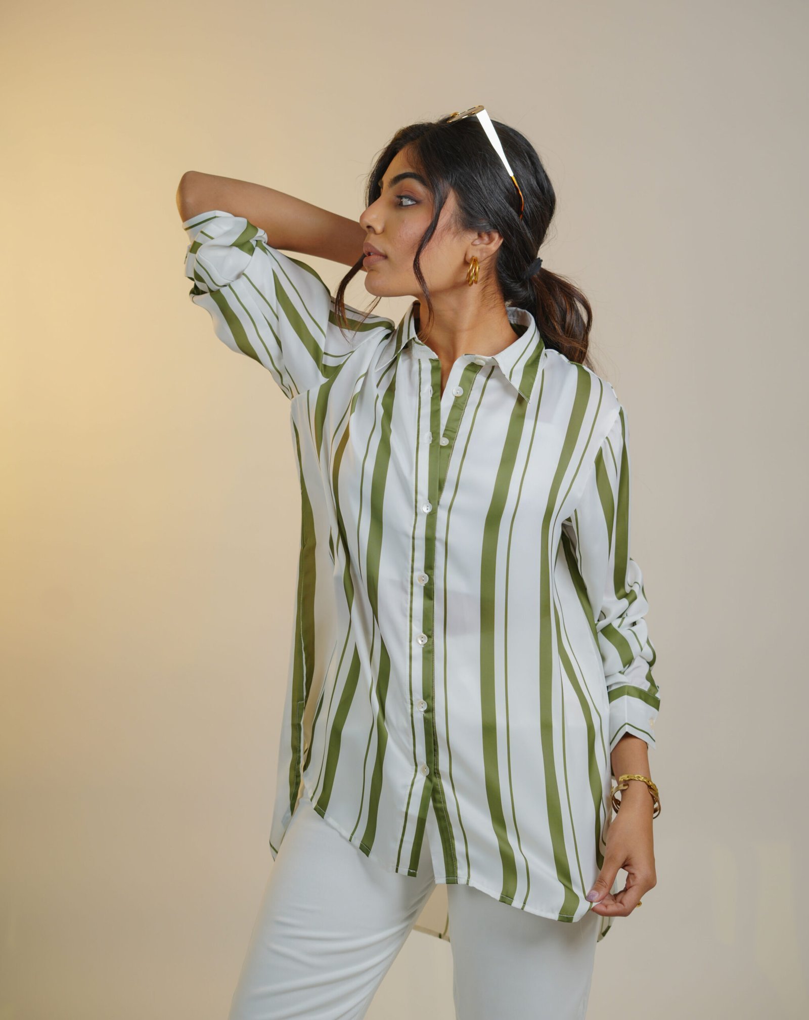 Krazythread-women-blue-satin-striped-shirt-10-scaled-1.jpg Olive Whisper Satin Stripe Shirt by KrazyThread - Image 4