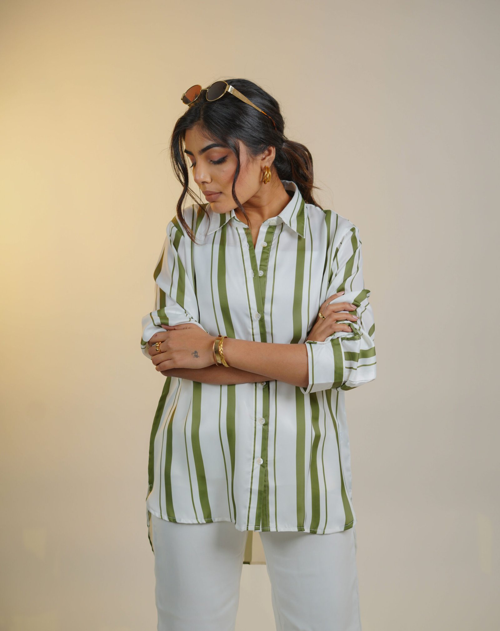 Krazythread-women-blue-satin-striped-shirt-13-scaled-1.jpg Olive Whisper Satin Stripe Shirt by KrazyThread