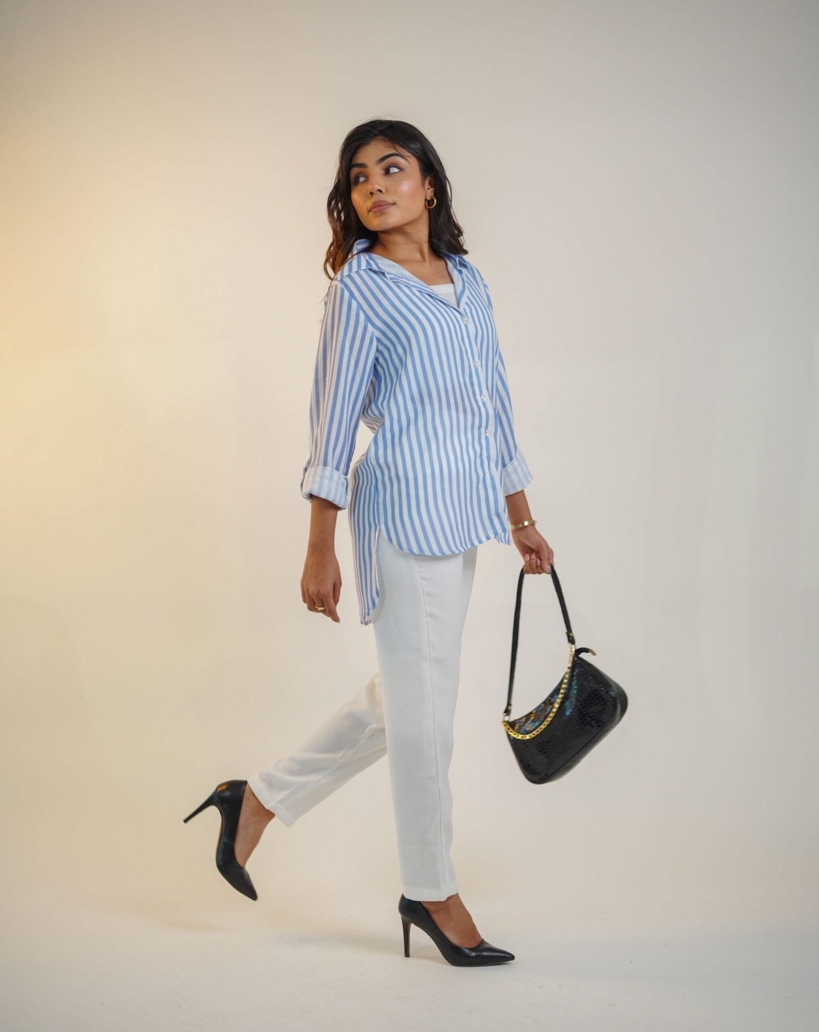 Krazythread-women-blue-satin-striped-shirt-6-scaled-1.jpg Azure Stripe Satin Shirt – Blue by KrazyThread - Image 4