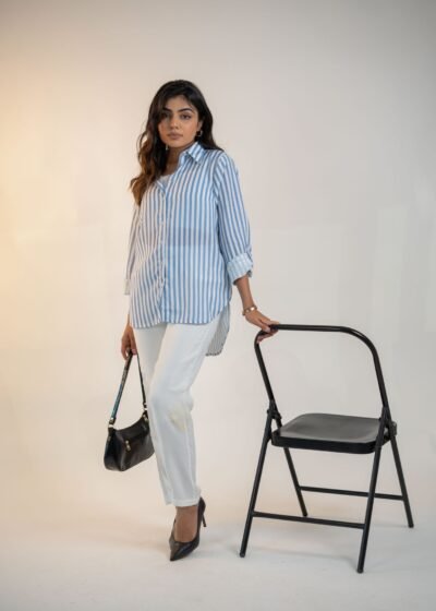 Azure Stripe Satin Shirt – Blue by KrazyThread