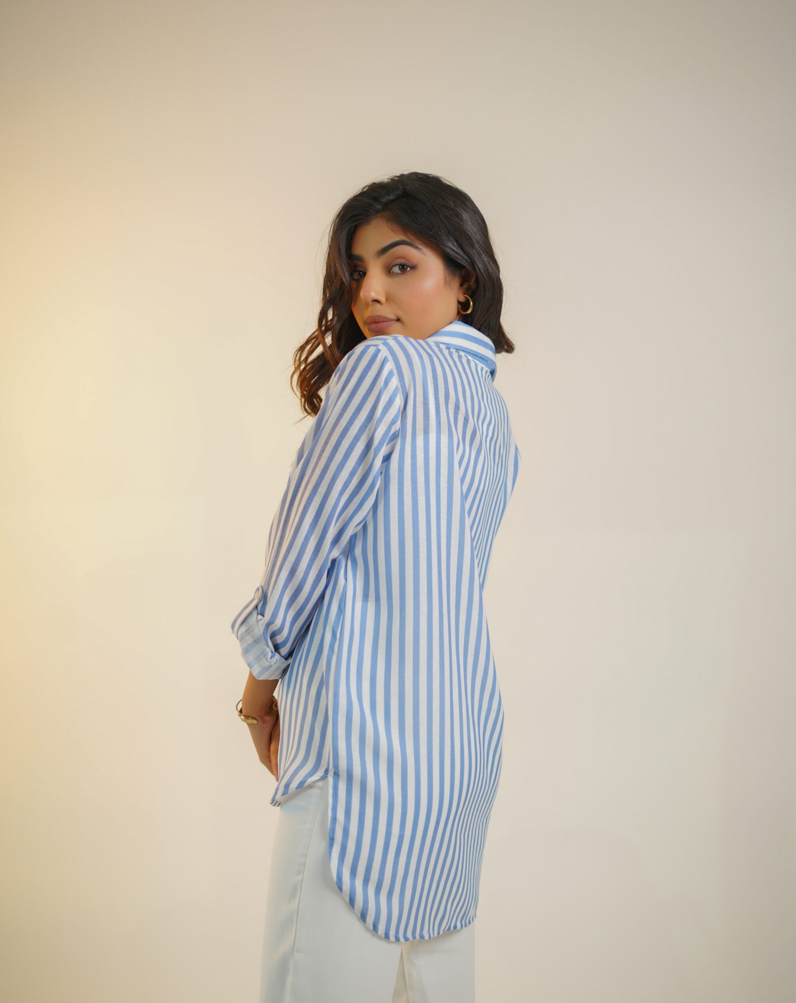 Krazythread-women-blue-satin-striped-shirt-9-scaled-1.jpg Azure Stripe Satin Shirt – Blue by KrazyThread - Image 2