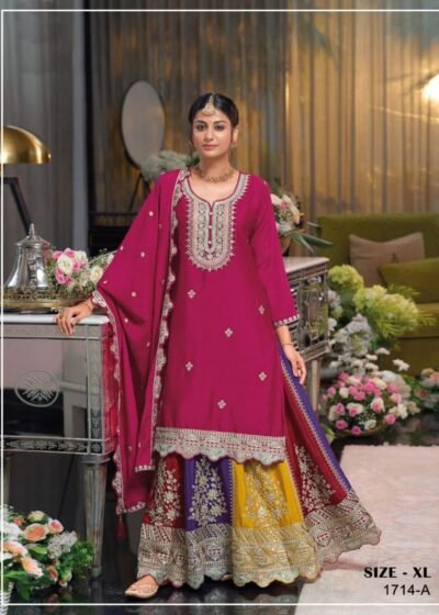 Home Premium Chinon Silk Lehenga Suit with Multi-Thread, Jari & Zarkan Embroidery