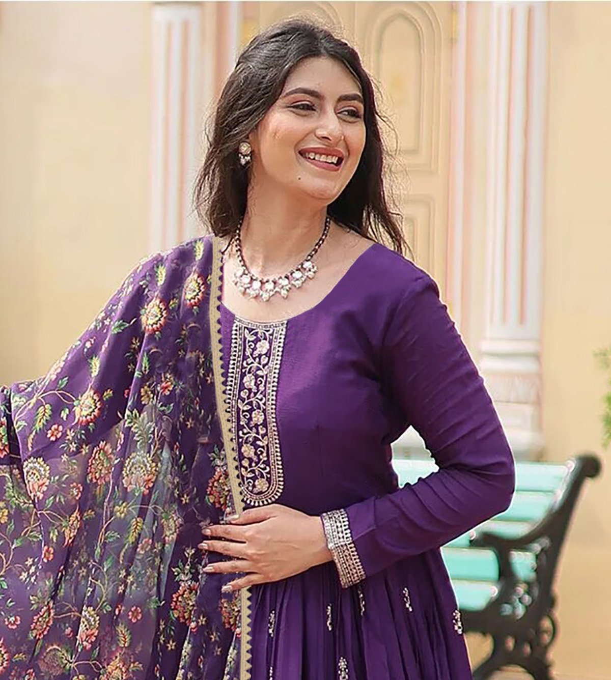 na-xl-full-sleeve-stitched-geetanjalikf-kedar-fab-na-original-imah7zgzb5gdqewh.jpeg "Geetanjali" - Majestic Purple Embroidered Georgette Anarkali Gown - Image 2