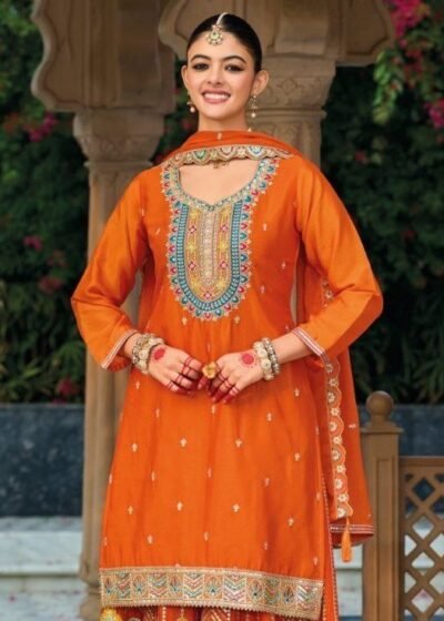 Home Premium Chinon Silk Palazzo Suit with Sequin & Jari Embroidery