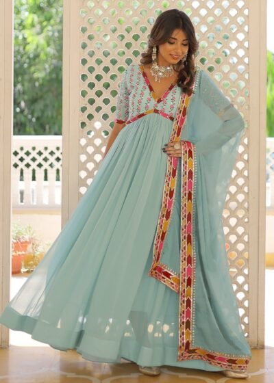 "Hiramandi" - Sparkling Sky Blue Embroidered Georgette Anarkali Gown