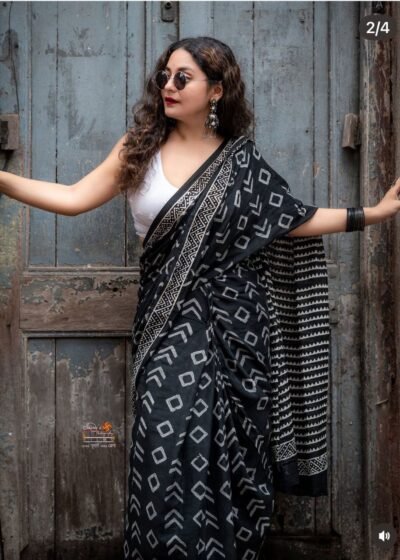 pure linen cotton digital print saree with handmade zalar – rgt phpl 270