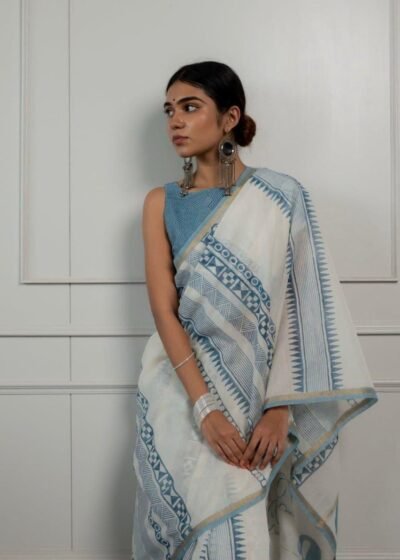 pure linen cotton digital print saree with handmade zalar – rgt phpl 270
