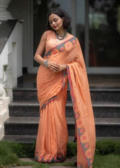 pure linen cotton digital print saree with handmade zalar – rgt phpl 270
