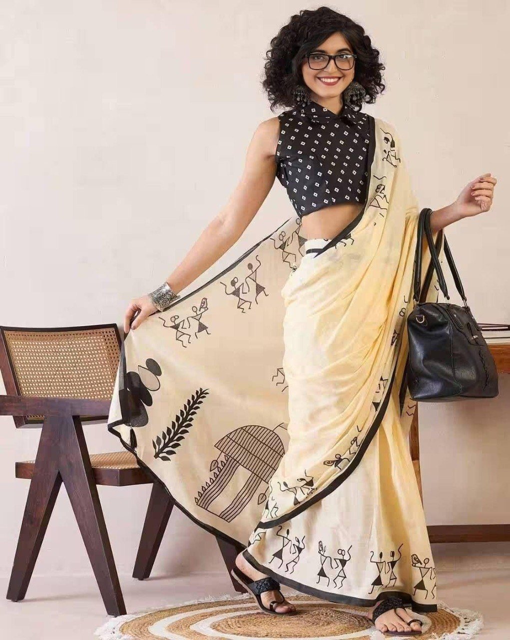 offwhite linen cotton digital print saree with handmade zalar offwhite linen cotton digital print saree with handmade zalar