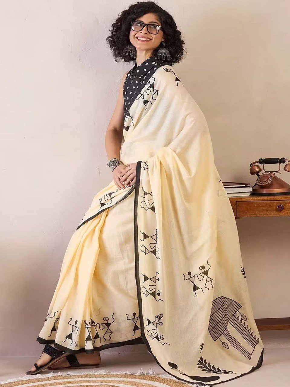 offwhite linen cotton digital print saree with handmade zalar offwhite linen cotton digital print saree with handmade zalar
