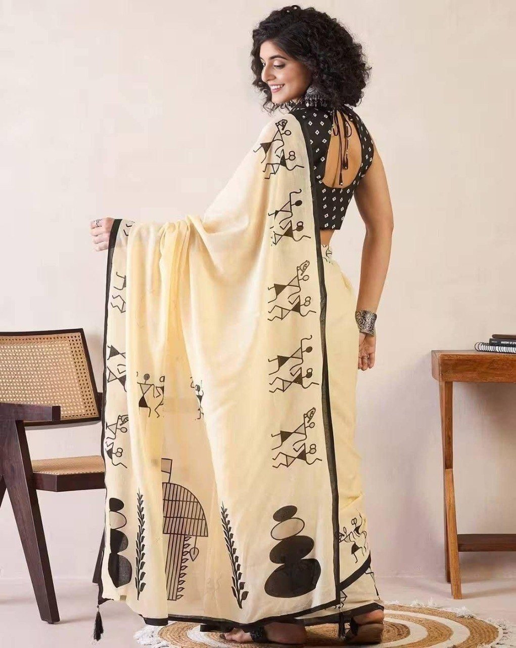 offwhite linen cotton digital print saree with handmade zalar offwhite linen cotton digital print saree with handmade zalar