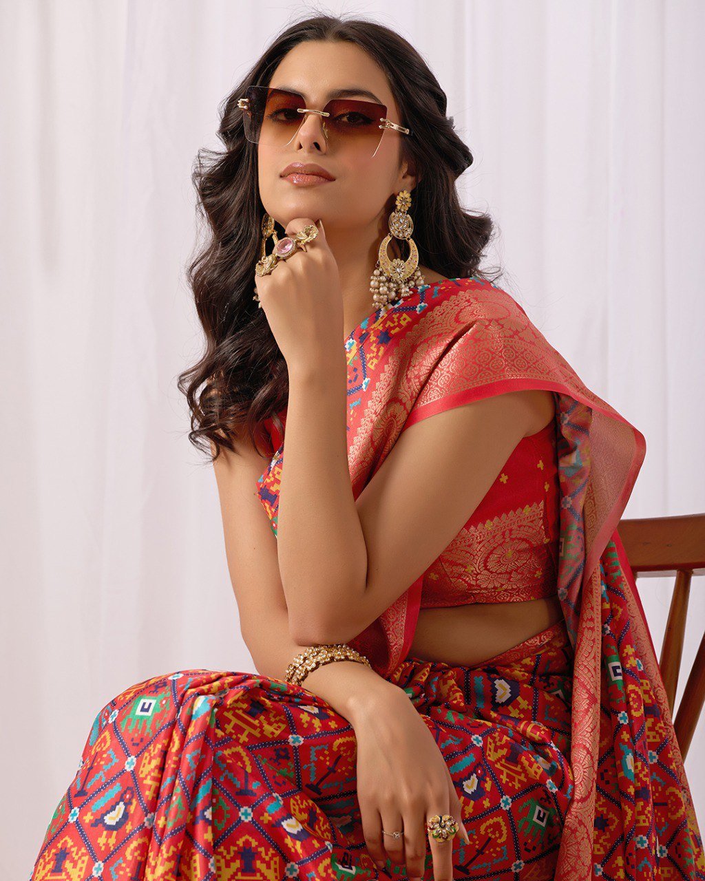 soft lichi silk saree with rich patola weaving & matching contrast blouse soft lichi silk saree with rich patola weaving & matching contrast blouse