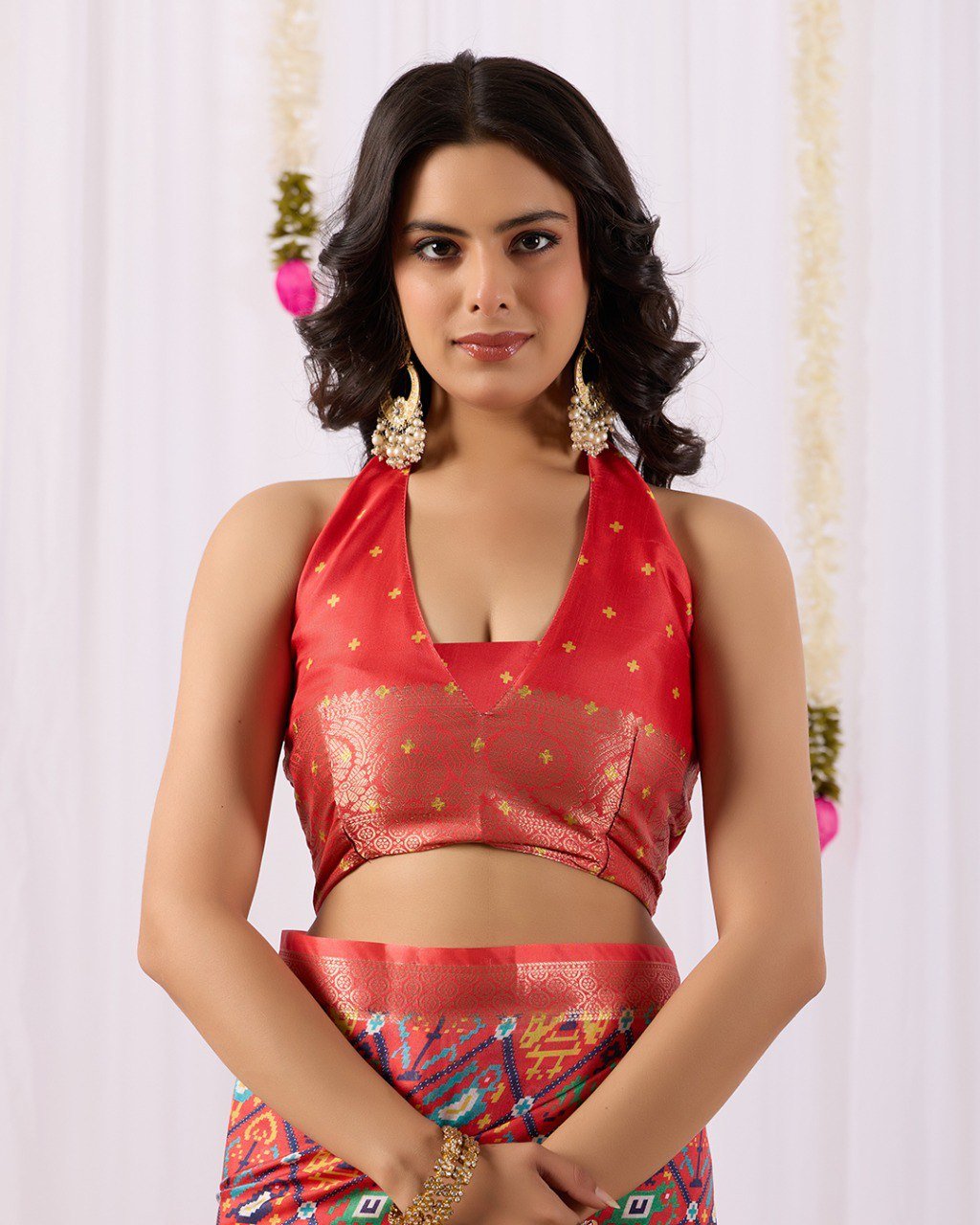 soft lichi silk saree with rich patola weaving & matching contrast blouse soft lichi silk saree with rich patola weaving & matching contrast blouse